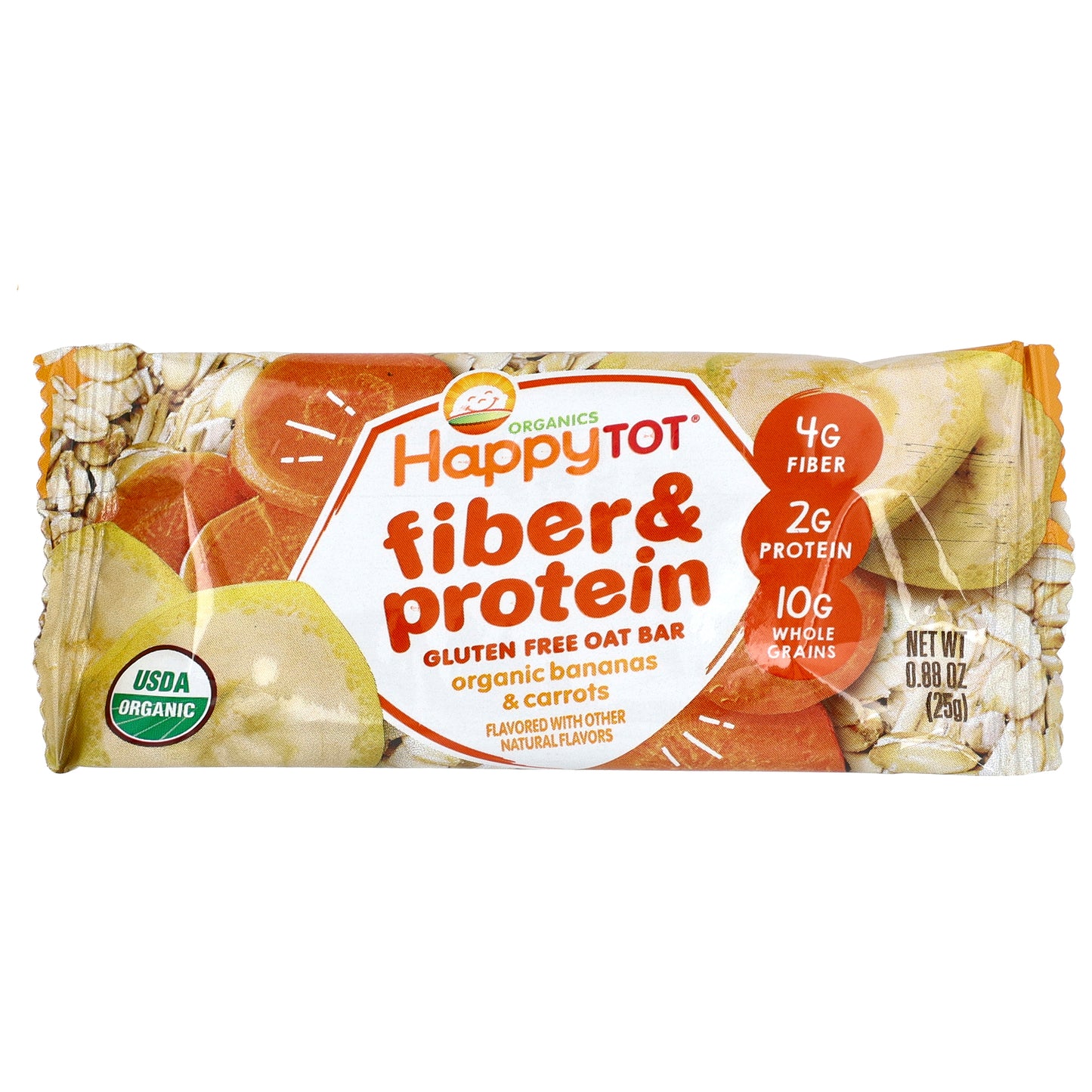 Happy Family Organics, Organics HappyTot®, Fiber & Protein Oat Bar, Organic Bananas & Carrots, 5 Bars, 0.88 oz (25 g) Each