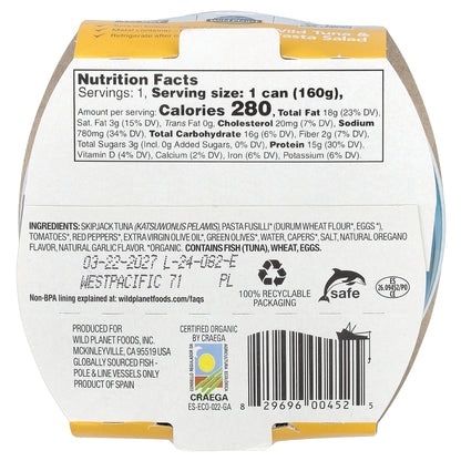 Wild Planet, Wild Tuna & Pasta Salad, 5.6 oz (160 g)