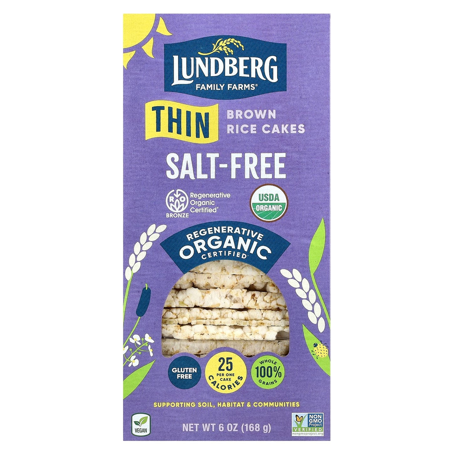 Lundberg, Organic Thin Brown Rice Cakes, Salt-Free, 6 oz (168 g)