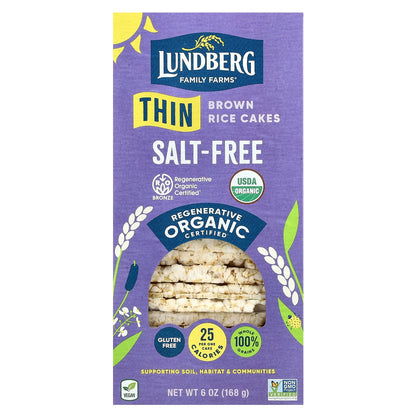 Lundberg, Organic Thin Brown Rice Cakes, Salt-Free, 6 oz (168 g)