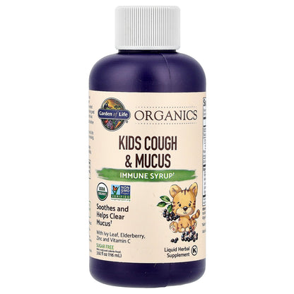 Garden of Life, Organics, Kids Cough & Mucus, Immune Syrup with Ivy Leaf, Zinc & Vitamin C, 3.92 fl oz (116 ml)