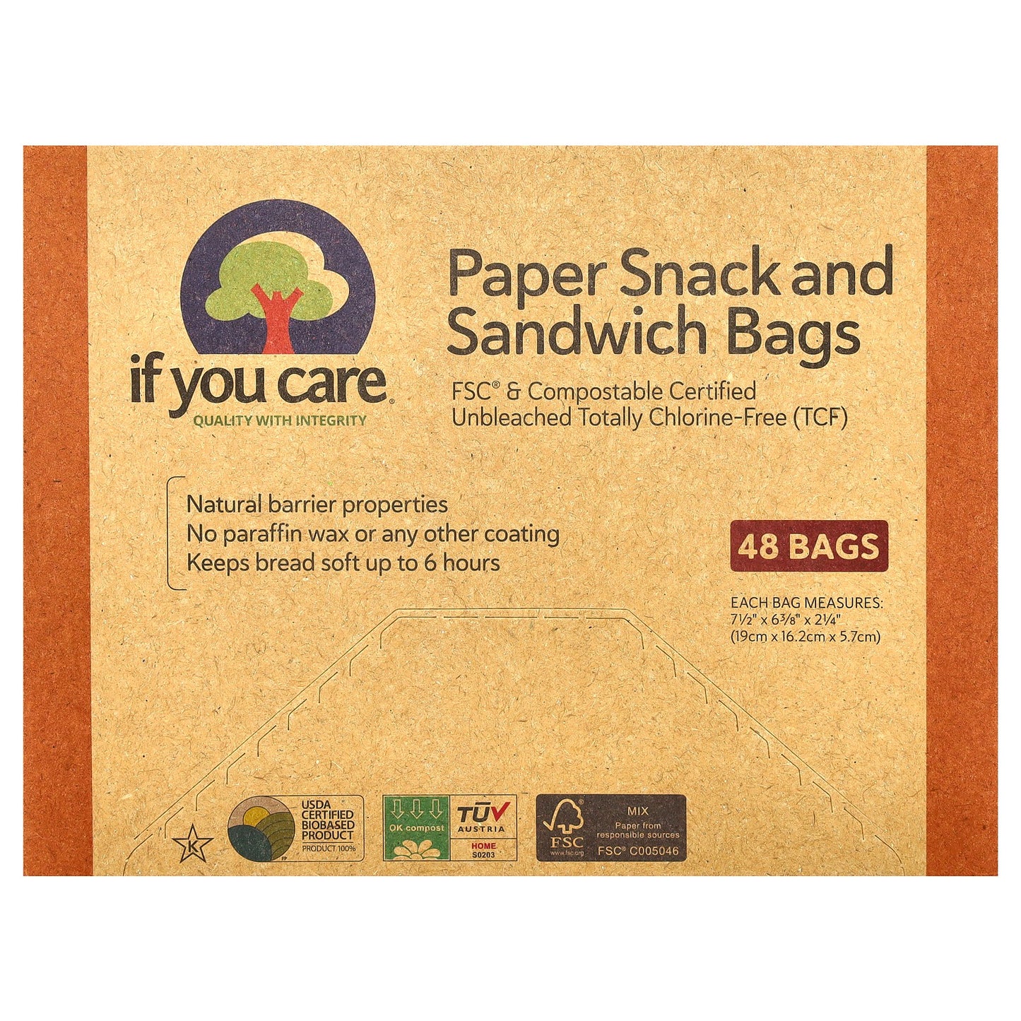 If You Care, Paper Snack and Sandwich Bags, 48 Bags