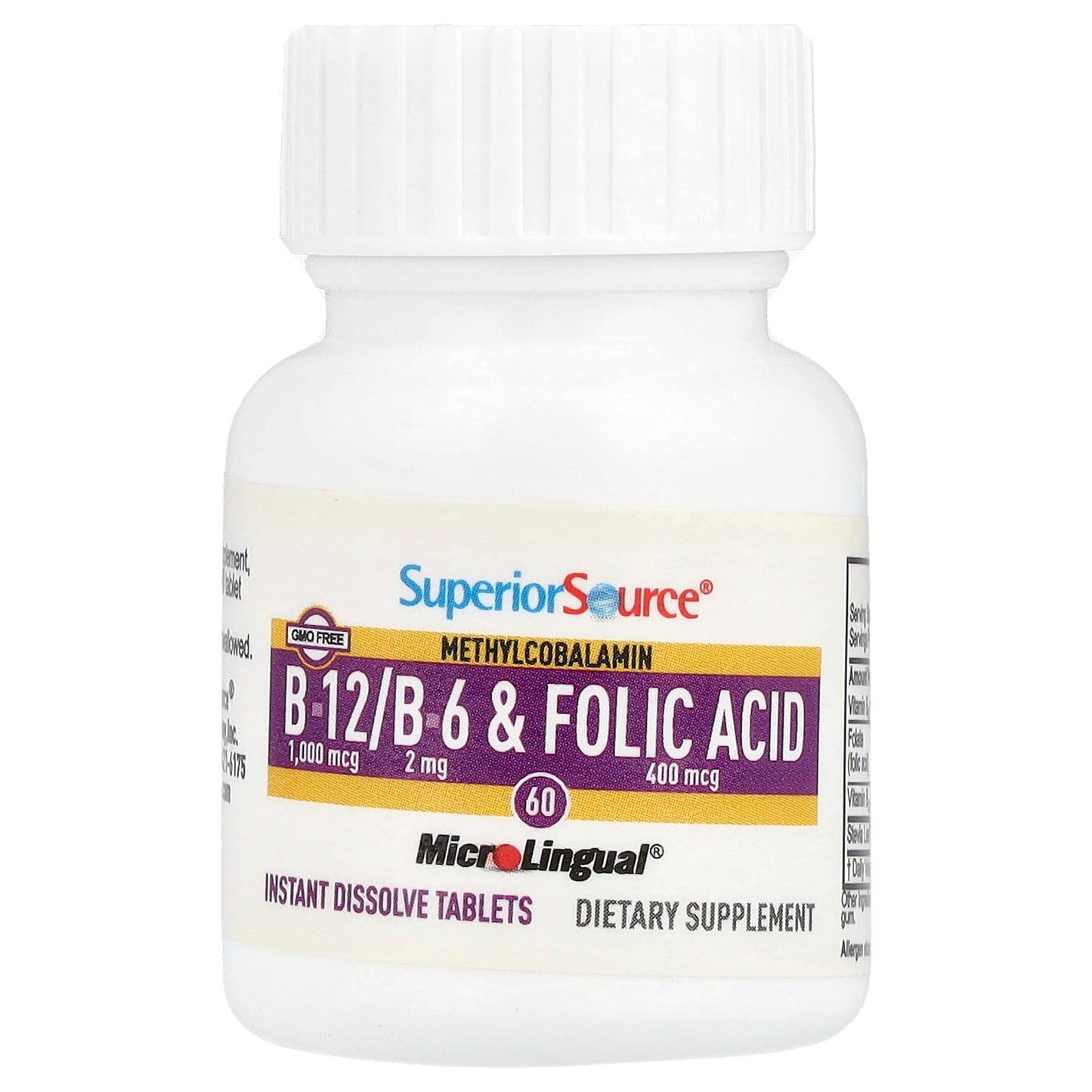 Superior Source, Methylcobalamin B-12, B-6 & Folic Acid, 60 MicroLingual® Instant Dissolve Tablets