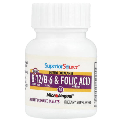 Superior Source, Methylcobalamin B-12, B-6 & Folic Acid, 60 MicroLingual® Instant Dissolve Tablets