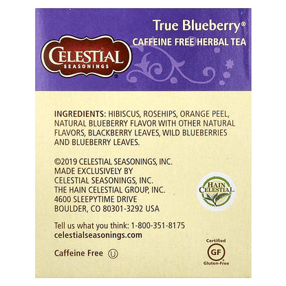 Celestial Seasonings, Herbal Tea, True Blueberry®, Caffeine Free, 20 Tea Bags, 1.6 oz (45 g)