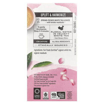 Numi Tea, Organic White Tea, White Rose, 16 Non-GMO Tea Bags, 1.13 oz (32 g)