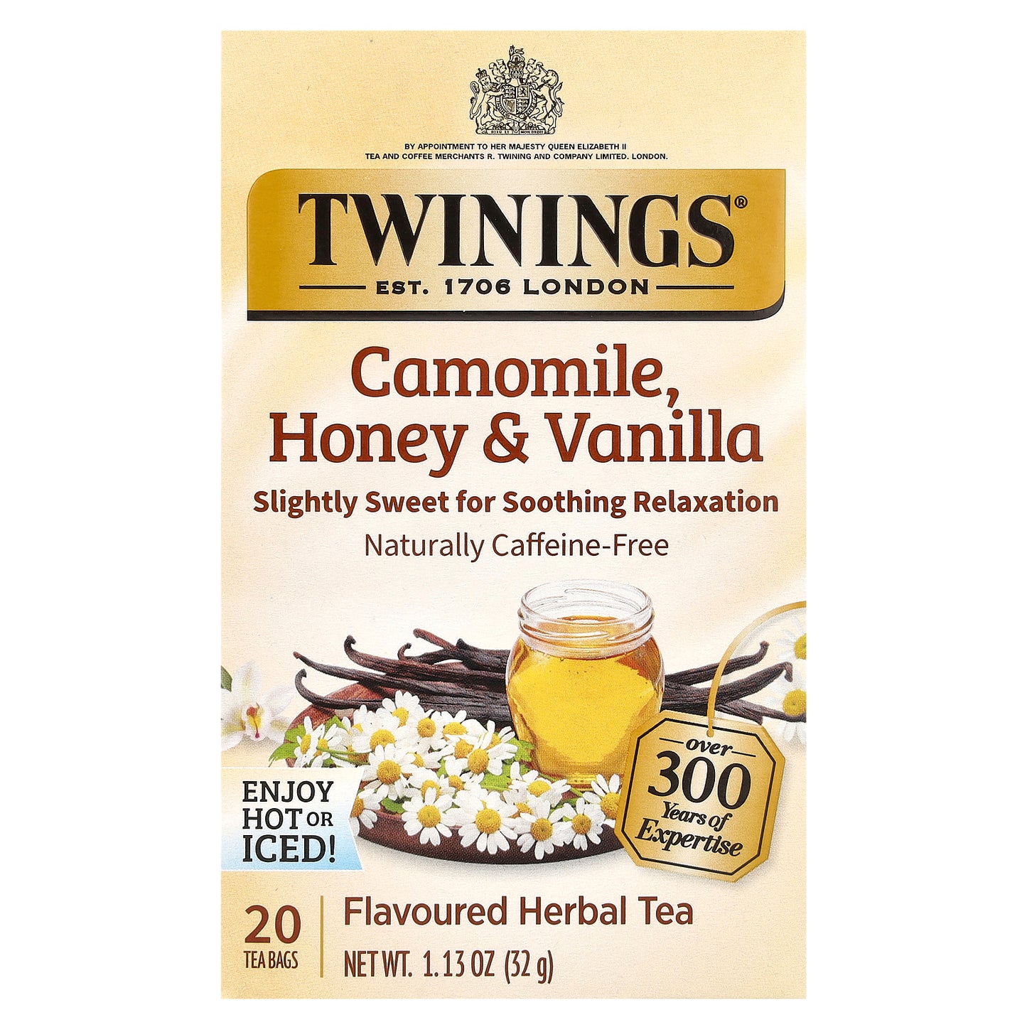 Twinings, Flavored Herbal Tea, Camomile, Honey & Vanilla, Caffeine-Free, 20 Tea Bags, 1.13 oz (32 g)