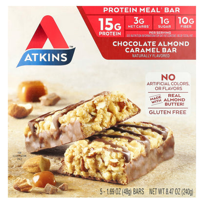 Atkins, Protein Meal Bar, Chocolate Almond Caramel, 5 Bars, 1.69 oz (48 g) Each