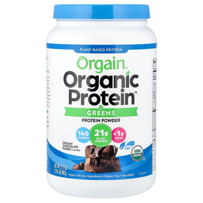 Orgain, Organic Protein™ + Greens Protein Powder, Plant-Based, Creamy Chocolate Fudge, 1.94 lbs (882 g)