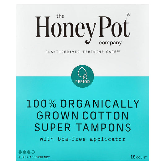The Honey Pot Company, 100% Organically Grown Cotton Tampons, Super, 18 Count