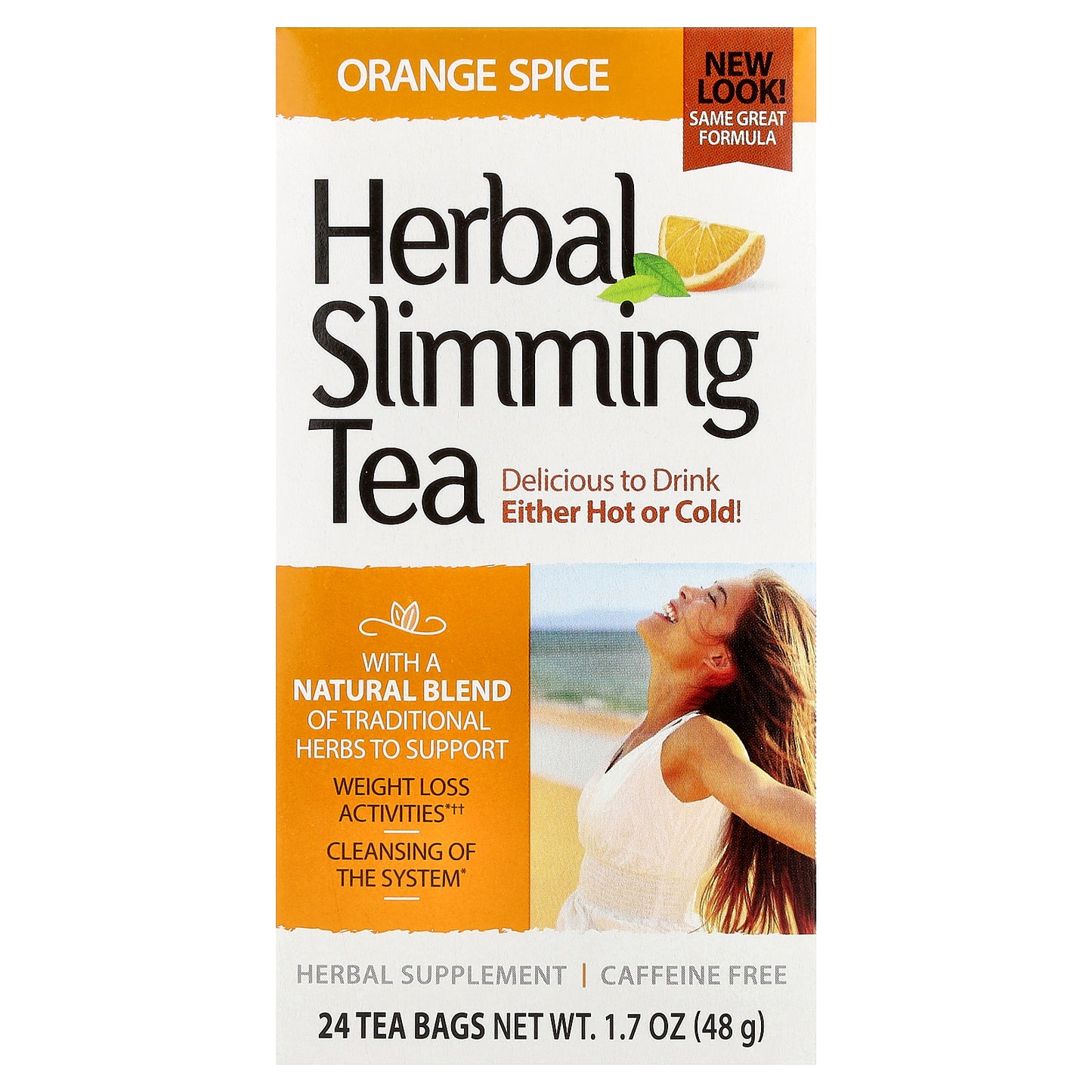 21st Century, Herbal Slimming Tea, Orange Spice, Caffeine Free, 24 Tea Bags, 1.7 oz (48 g)