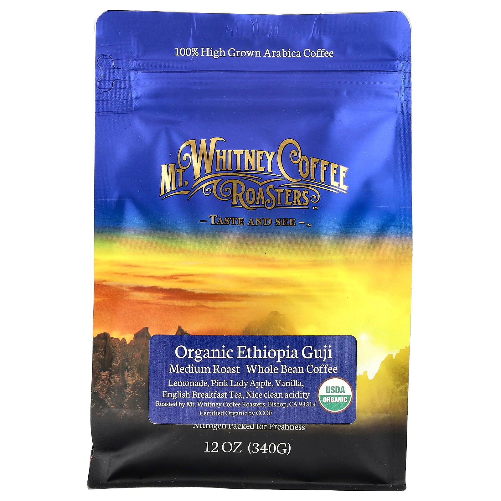 Mt. Whitney Coffee Roasters, Organic Ethiopia Guji, Whole Bean Coffee, Medium Roast, 12 oz (340 g)