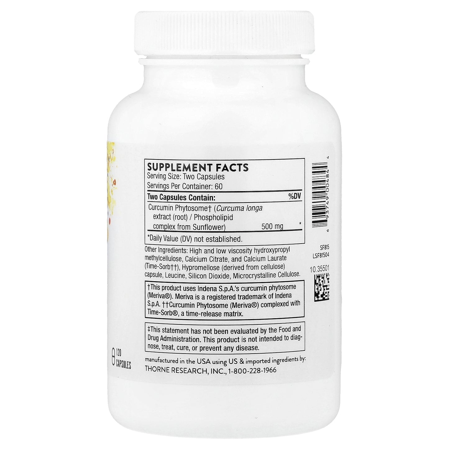 Thorne, Curcumin Phytosome, Sustained Release, 120 Capsules (250 mg per Capsule)