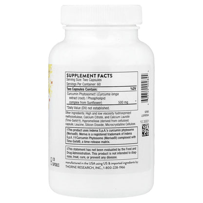 Thorne, Curcumin Phytosome, Sustained Release, 120 Capsules (250 mg per Capsule)