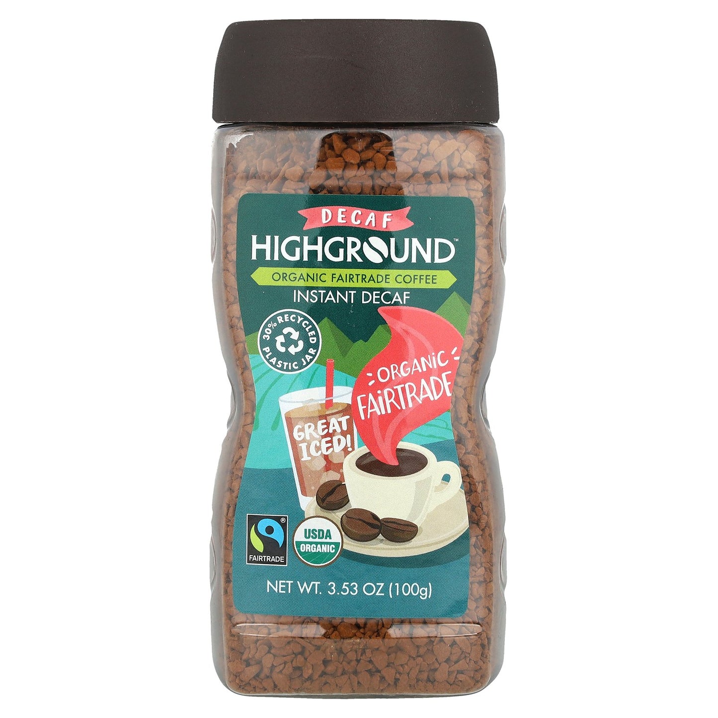 Highground Coffee, Organic Instant Coffee, Medium Roast, Decaf, 3.53 oz (100 g)