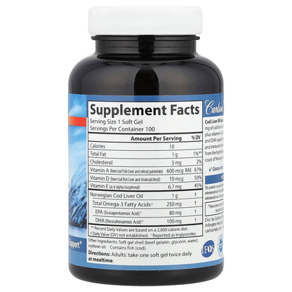 Carlson, Wild Norwegian, Cod Liver Oil Gems, 1,000 mg, 100 Soft Gels