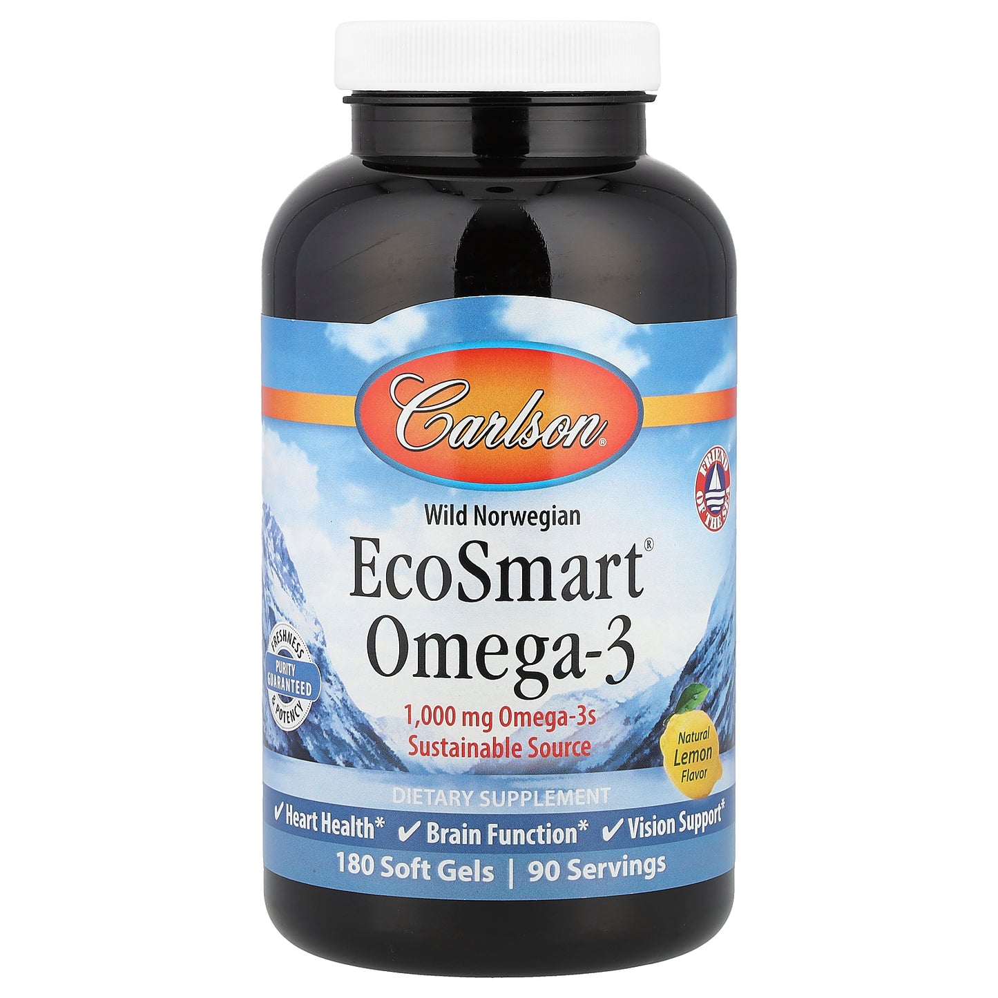 Carlson, Wild Norwegian, EcoSmart® Omega-3, Natural Lemon, 180 Soft Gels