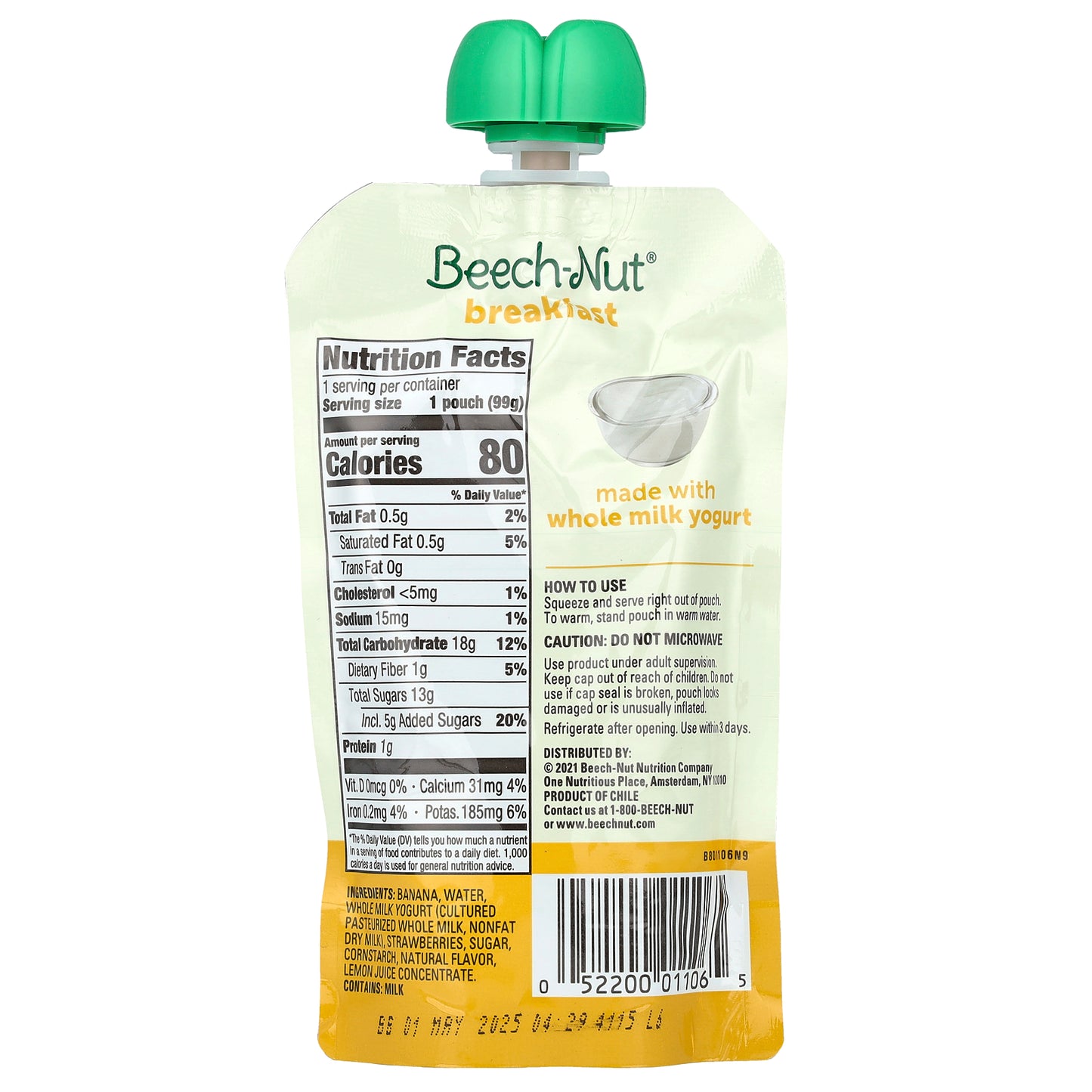 Beech-Nut, Breakfast, Yogurt, 12+ Months, Banana & Strawberry, 12 Pouches, 3.5 oz (99 g) Each