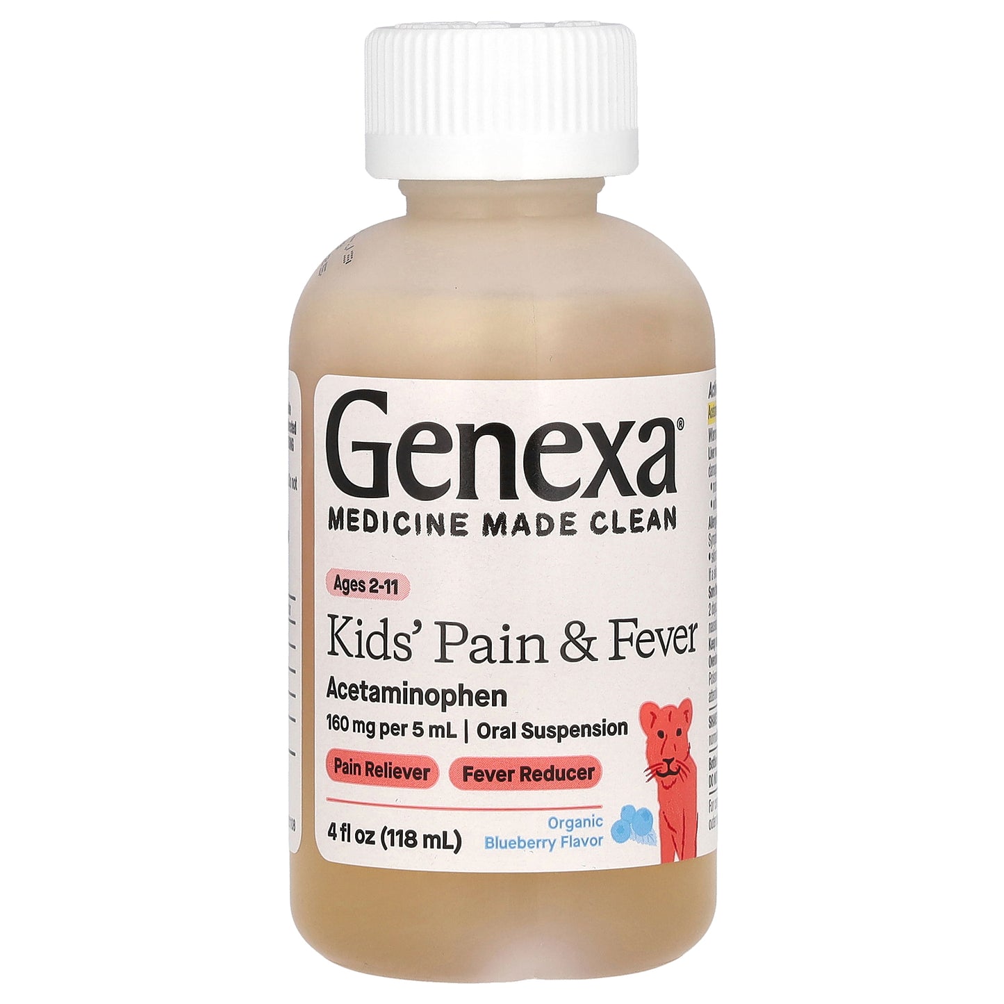 Genexa, Kids' Pain & Fever, Ages 2-11, Organic Blueberry, 4 fl oz (118 ml)