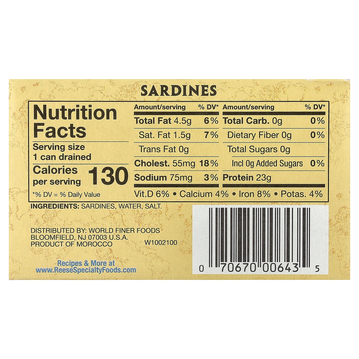 Reese, Skinless & Boneless Sardines, Low Sodium, 4.375 oz (124 g)