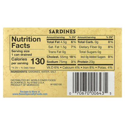 Reese, Skinless & Boneless Sardines, Low Sodium, 4.375 oz (124 g)