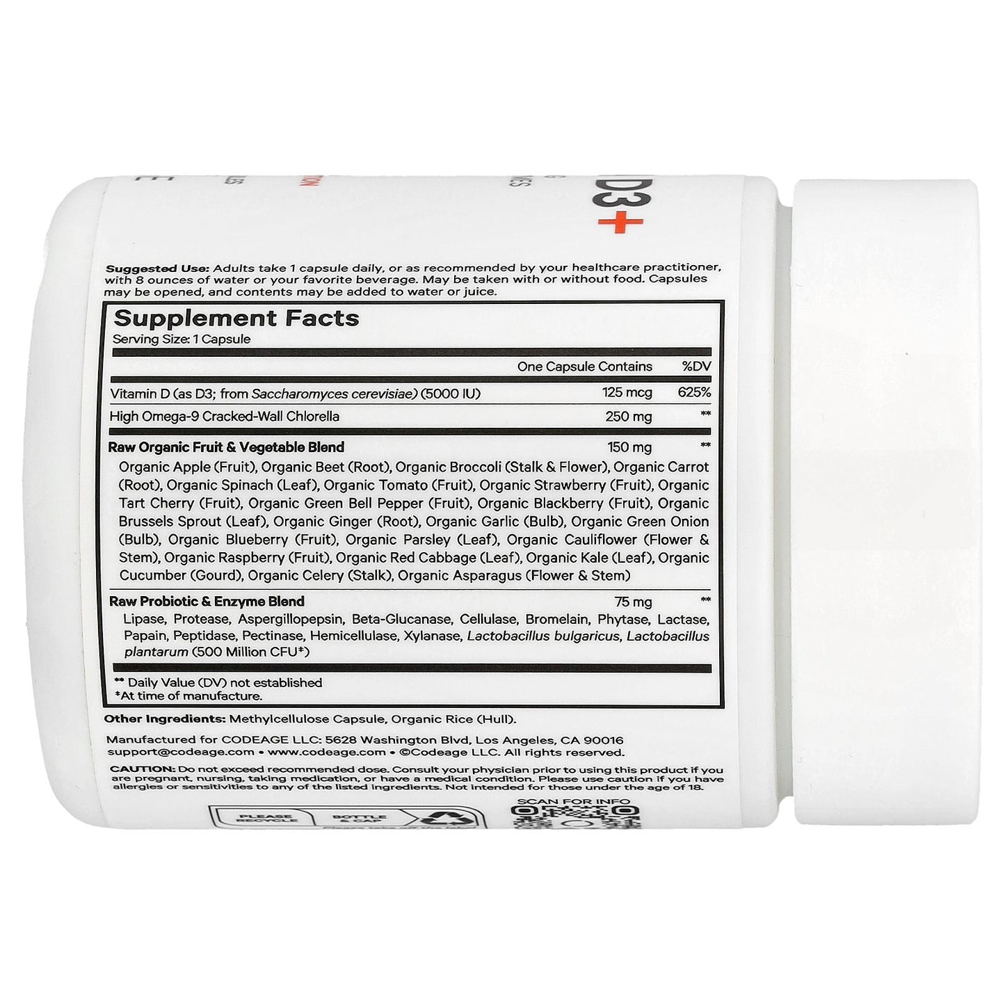 Codeage, Raw Vitamin D3+, 60 Vegetable Capsules