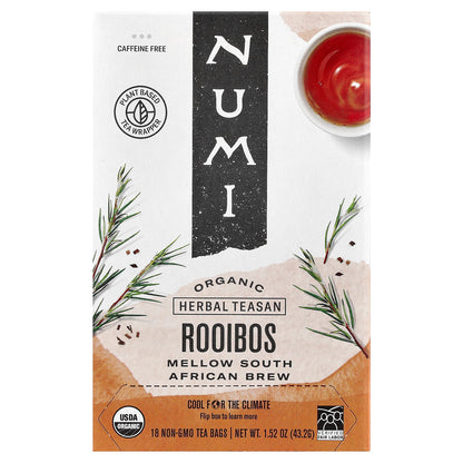 Numi Tea, Organic Herbal Teasan, Rooibos, Caffeine Free, 18 Non-GMO Tea Bags, 1.52 oz (43.2 g)
