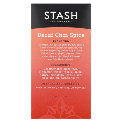 Stash Tea, Black Tea, Decaf Chai Spice, 18 Tea Bags, 1.1 oz (33 g)