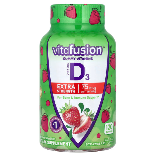 VitaFusion, Gummy Vitamins, Vitamin D3, Extra Strength, Natural Strawberry, 75 mcg, 120 Gummies (37.5 mcg per Gummy)