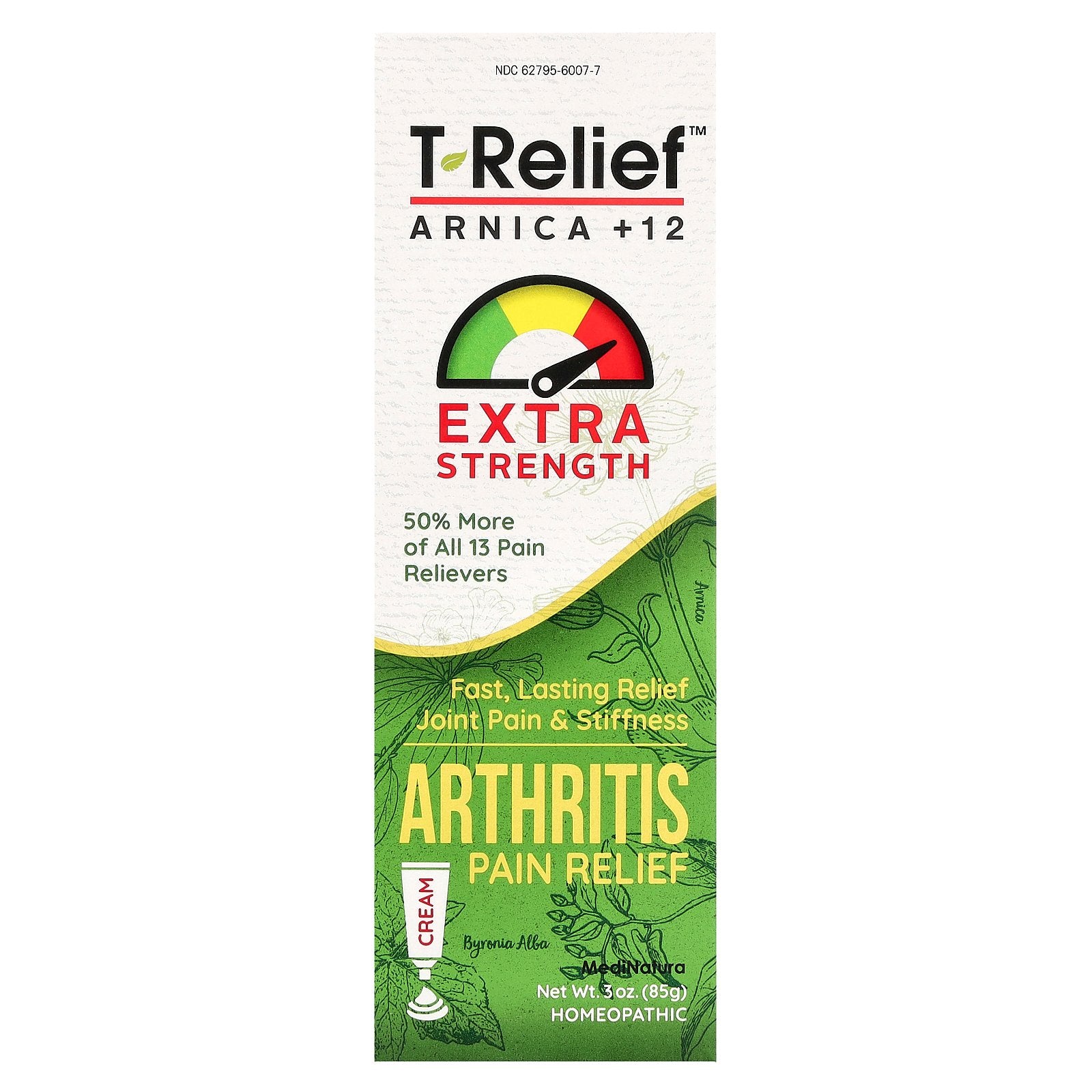MediNatura, T-Relief, Arnica +12, Arthritis Pain Relief Cream, 3 oz (85 g)