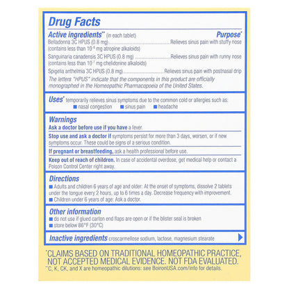 Boiron, SinusCalm®, Sinus Relief, Unflavored, 60 Meltaway Tablets