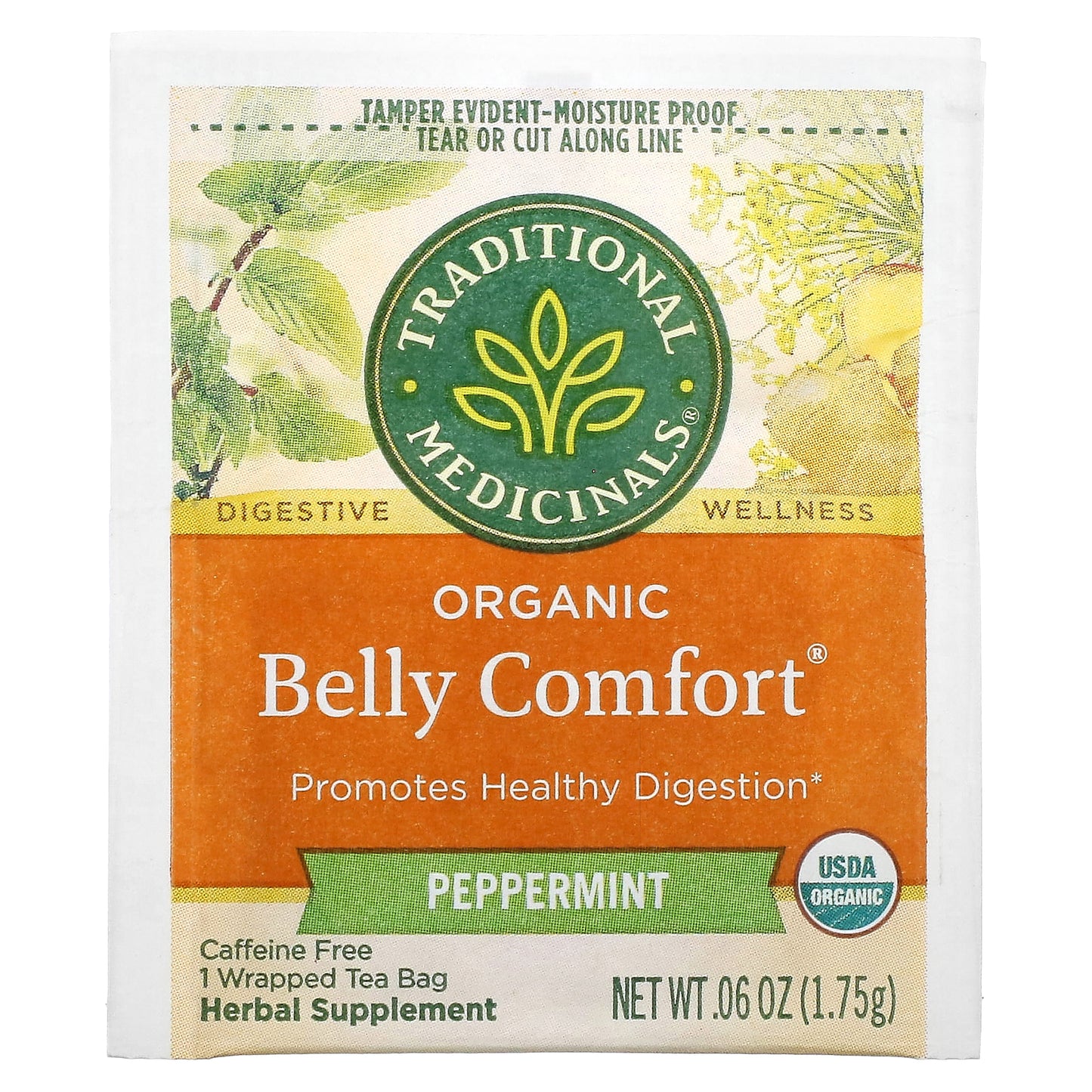 Traditional Medicinals, Organic Belly Comfort®, Peppermint, Caffeine Free, 16 Wrapped Tea Bags, 0.99 oz (28 g)