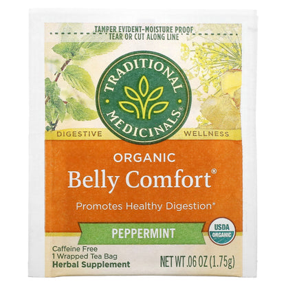 Traditional Medicinals, Organic Belly Comfort®, Peppermint, Caffeine Free, 16 Wrapped Tea Bags, 0.99 oz (28 g)