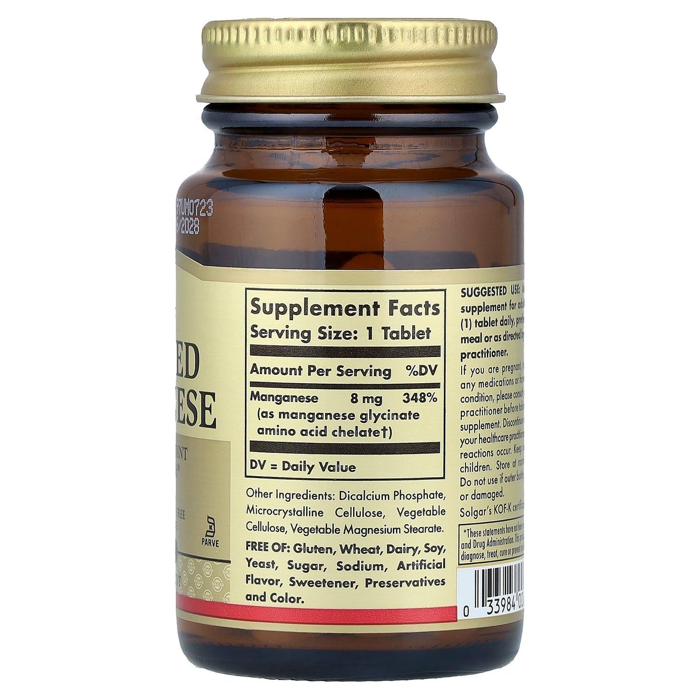 Solgar, Chelated Manganese, 100 Tablets (8 mg per Tablet)