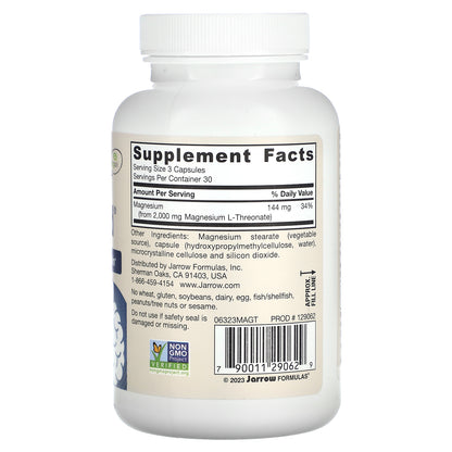 Jarrow Formulas, Vegan MagMind®, Brain Health, 90 Veggie Capsules (48 mg per Capsule)