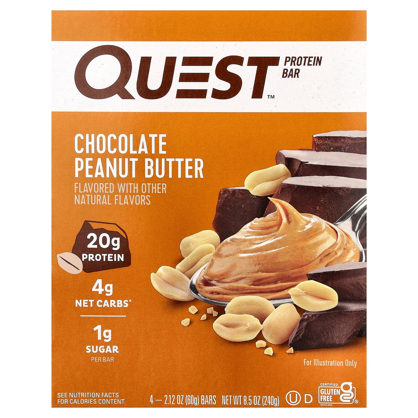 Quest Nutrition, Protein Bar, Chocolate Peanut Butter, 4 Bars, 2.12 oz (60 g) Each