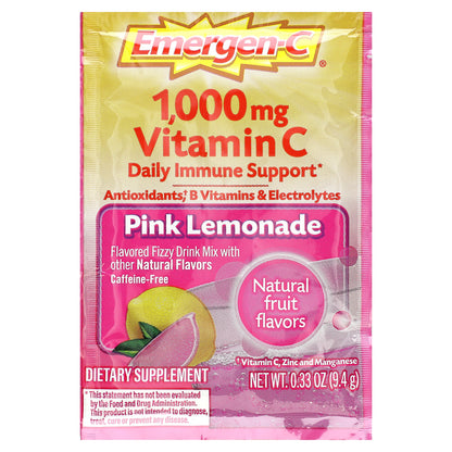 Emergen-C, Vitamin C, Pink Lemonade, 1,000 mg, 30 Packets, 0.33 oz (9.4 g) Each