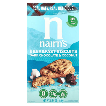 Nairn's, Breakfast Biscuits, Dark Chocolate & Coconut, 4 Packs, 5.64 oz (160 g)
