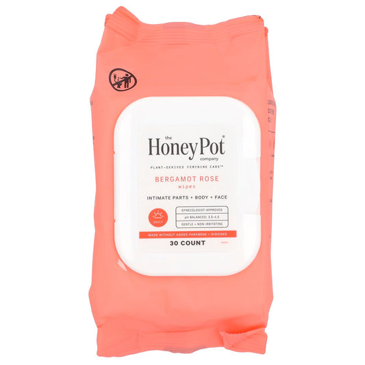 The Honey Pot Company, Bergamot Rose Wipes, 30 Count