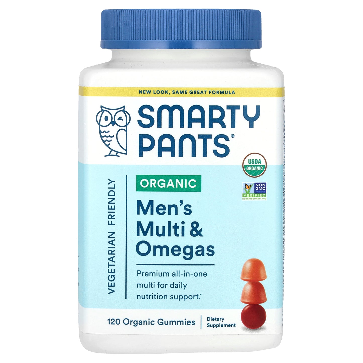 SmartyPants, Organic, Men's Multi & Omegas Gummies, Raspberry, Orange, and Cherry, 120 Organic Gummies