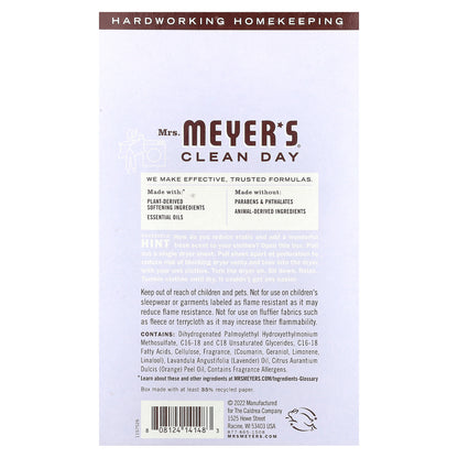 Mrs. Meyers Clean Day, Dryer Sheets, Lavender, 80 Sheets