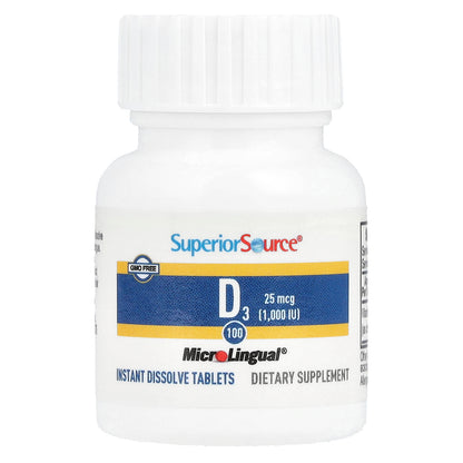 Superior Source, D3, 25 mcg (1,000 IU), 100 MicroLingual® Instant Dissolve Tablets