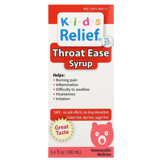 Homeolab USA, Kid's Relief®, Throat Ease Syrup, 0-12 Yrs, 3.4 fl oz (100 ml)