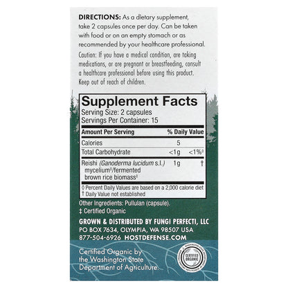 Host Defense, Mushrooms™, Reishi, 30 Capsules (0.5 g per Capsule)