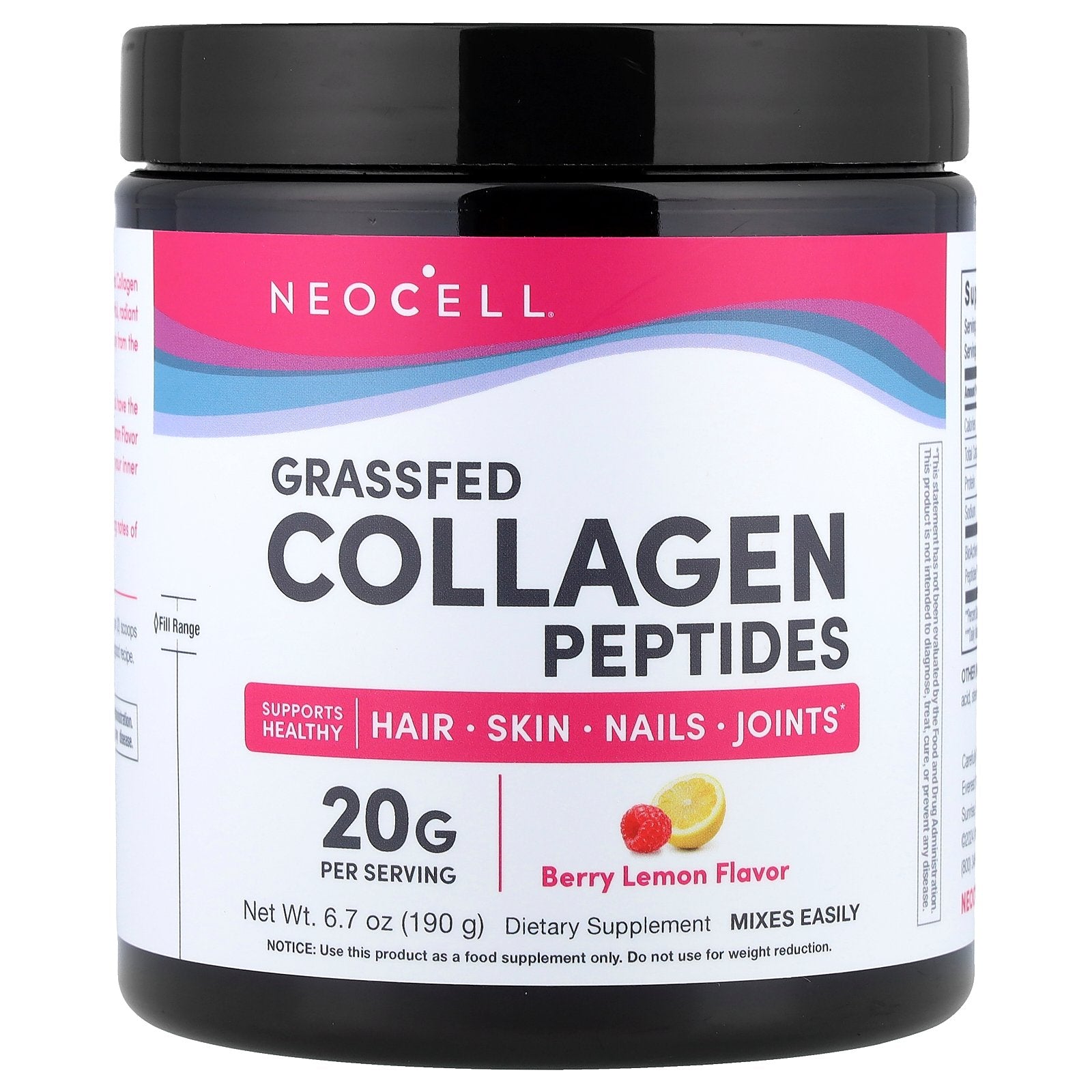 NeoCell, Grassfed Collagen Peptides, Berry Lemon, 6.7 oz (190 g)