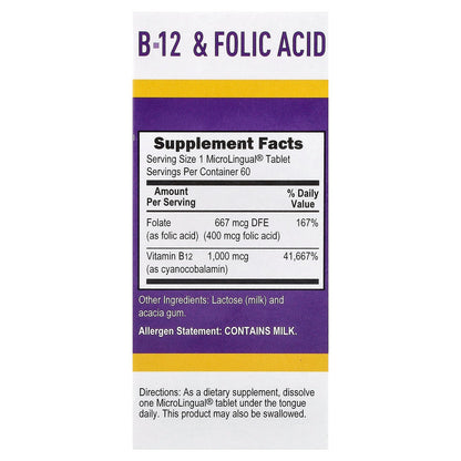 Superior Source, Cyanocobalamin B-12  & Folic Acid, 60 MicroLingual Instant Dissolve Tablets