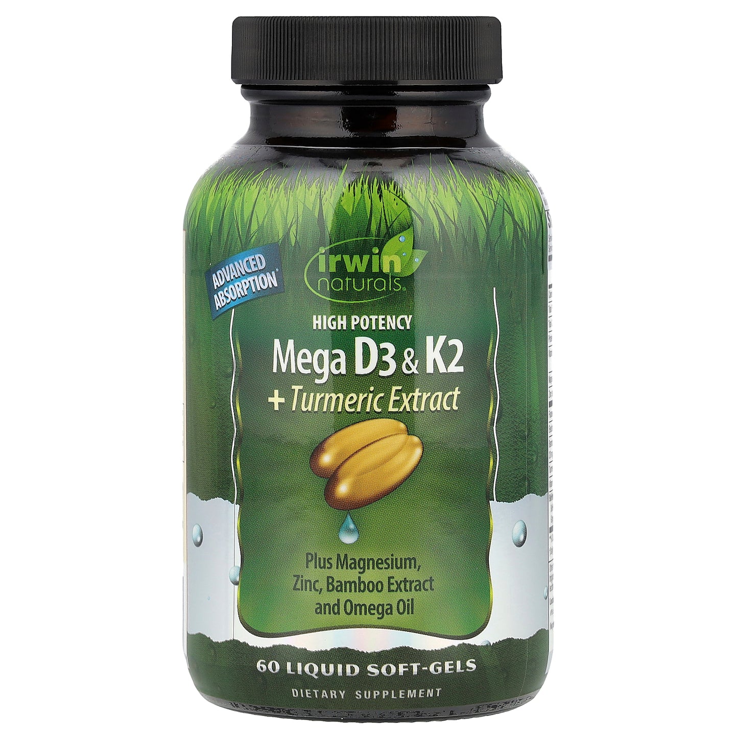 Irwin Naturals, High Potency Mega D3 & K2 + Turmeric Extract, 60 Liquid Soft-Gels