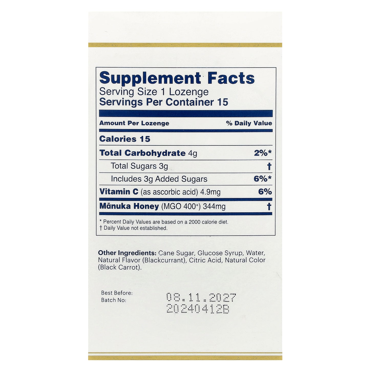 Manuka Health, Manuka Honey Lozenges, Natural Blackcurrant, MGO 400+, 15 Lozenges