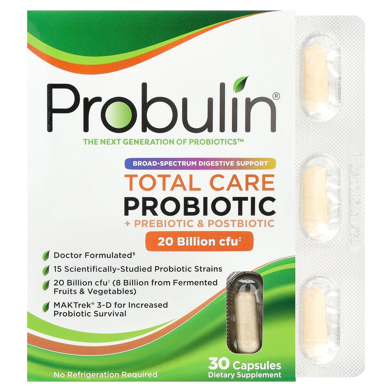 Probulin, Total Care Probiotic, 20 Billion CFU, 30 Capsules
