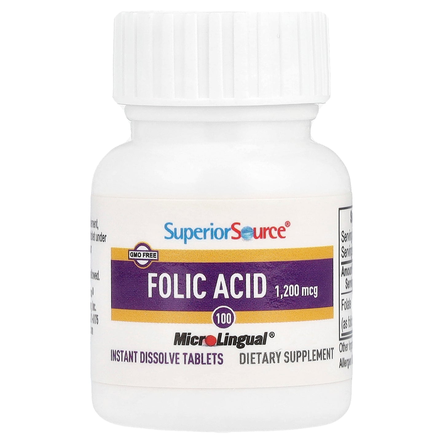Superior Source, Folic Acid, 1,200 mcg, 100 MicroLingual® Instant Dissolve Tablets
